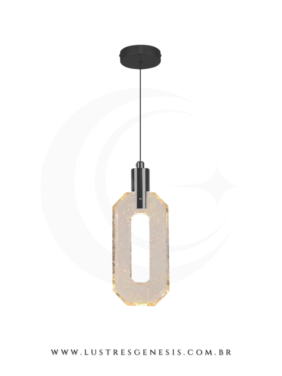Lustre Pendente LED Contemporaneo Cristal DCD02213 Preto Bivolt 5W 3000K 10x24cm, Banheiro, Lavabo, Bancada de Cozinha, Cabeceira